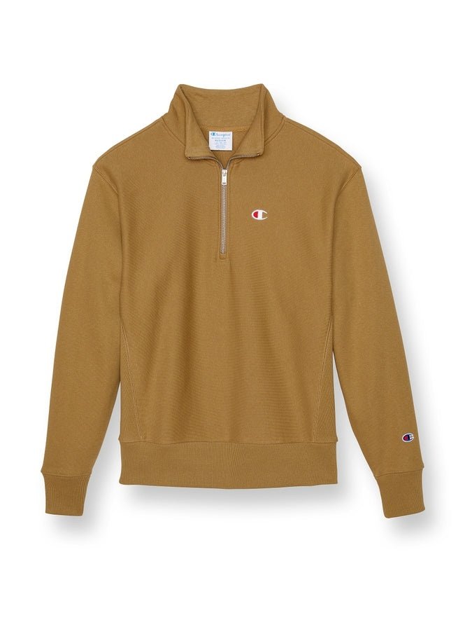 Champion Men's Reverse Weave Quarter Zip Embroidered C Logo Sweatshirt Whole Wheat Khaki S6873 549967 4W5.
