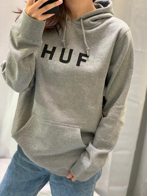 Huf Essentials Original Logo Pullover Hoodie Grey Heather PF00099.