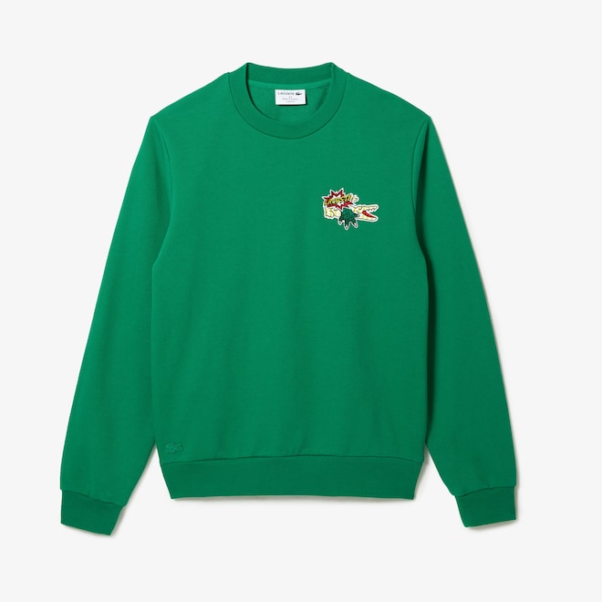 Lacoste Men's Holiday Badge Organic Cotton Sweatshirt Fluorine Green SH1359 51 LDM.