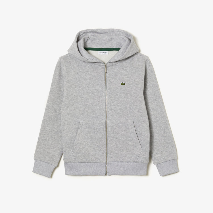 Lacoste Kids' Kangaroo Pocket Hooded Zip Sweatshirt Grey Chine SJ9723 CCA - APLAZE