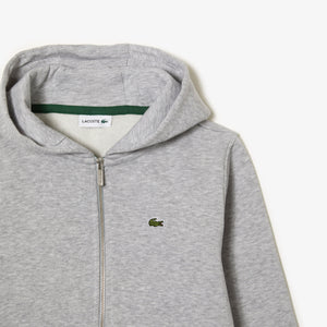 Lacoste Kids' Kangaroo Pocket Hooded Zip Sweatshirt Grey Chine SJ9723 CCA - APLAZE