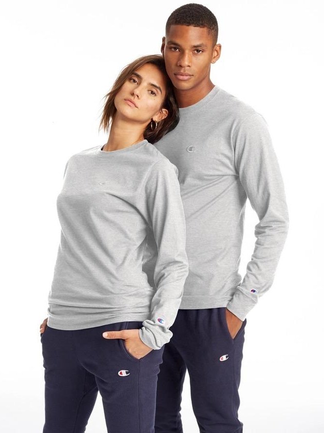 Champion Classic Jersey Long-Sleeve Tee, C Logo Oxford Grey T2978 086.