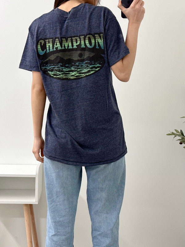 Champion Graphic Powerblend T-shirt Navy Heather T8533G 586Z0A WDP - APLAZE