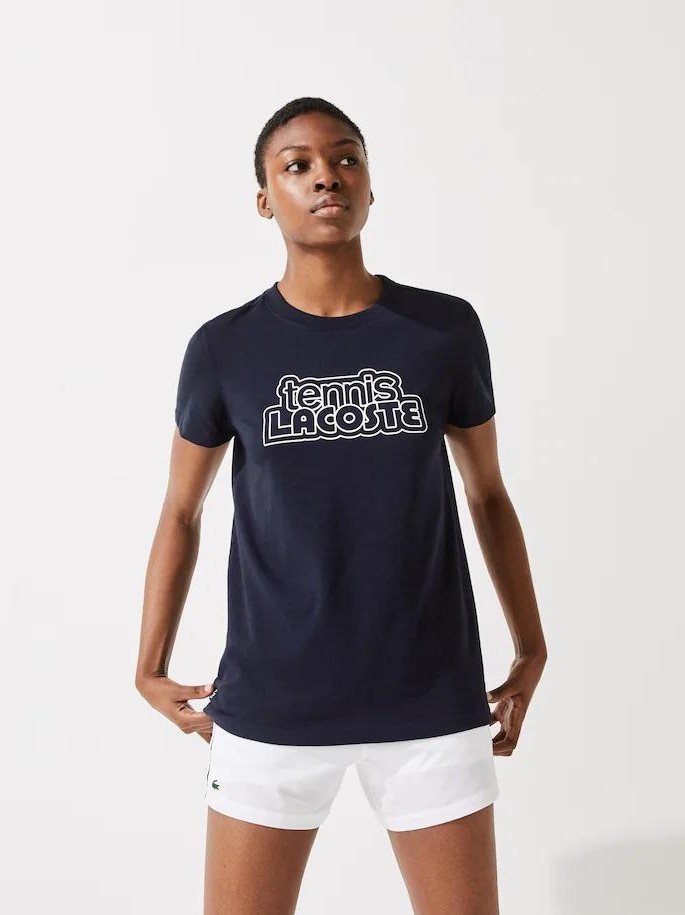Lacoste Womens Lacoste SPORT Graphic Print Tennis T-shirt Navy Blue TF9496 166.