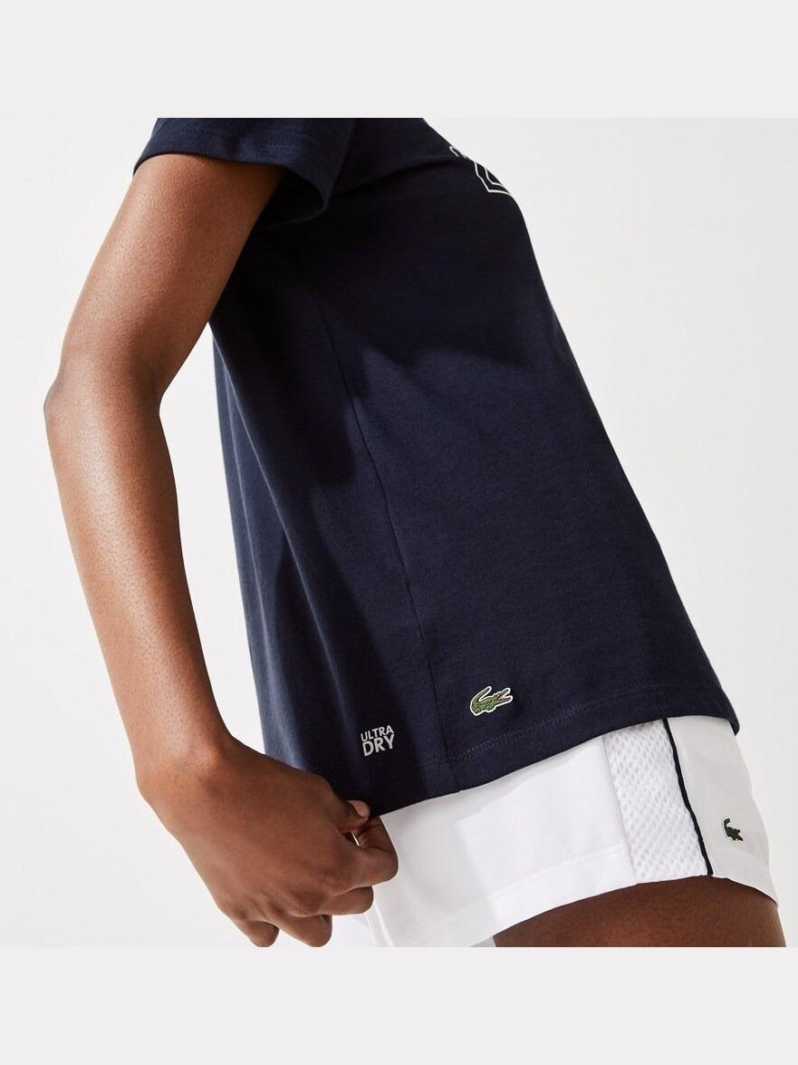 Lacoste Womens Lacoste SPORT Graphic Print Tennis T-shirt Navy Blue TF9496 166.