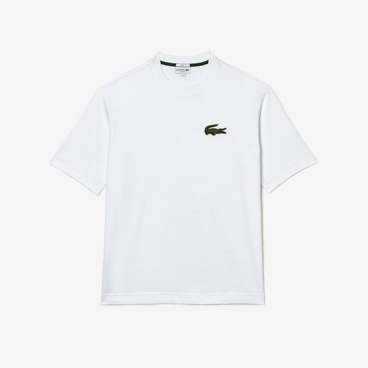 Organic Large Unisex Fit White Cotton Loose Crocodile Lacoste T-Shirt