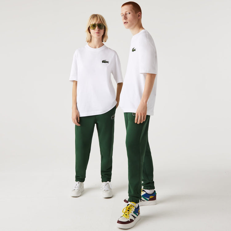 Loose Unisex White Fit Organic Large Cotton Crocodile Lacoste T-Shirt