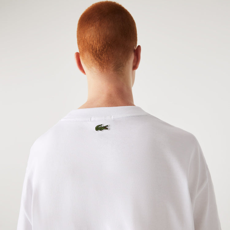 Lacoste Unisex Loose Fit Organic Crocodile T-Shirt Cotton White Large