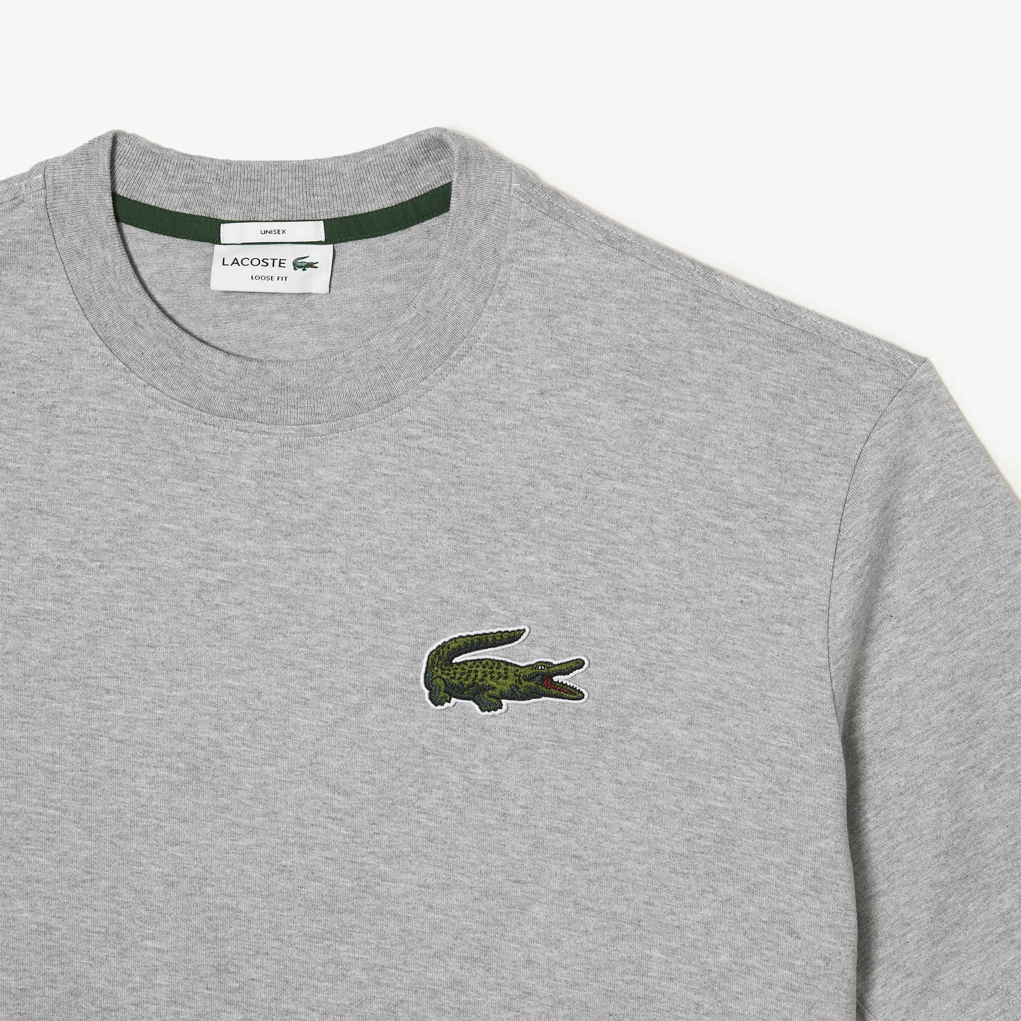 Lacoste Unisex Loose Fit Large Crocodile Organic Cotton T-Shirt Grey Chine TH0062 CCA