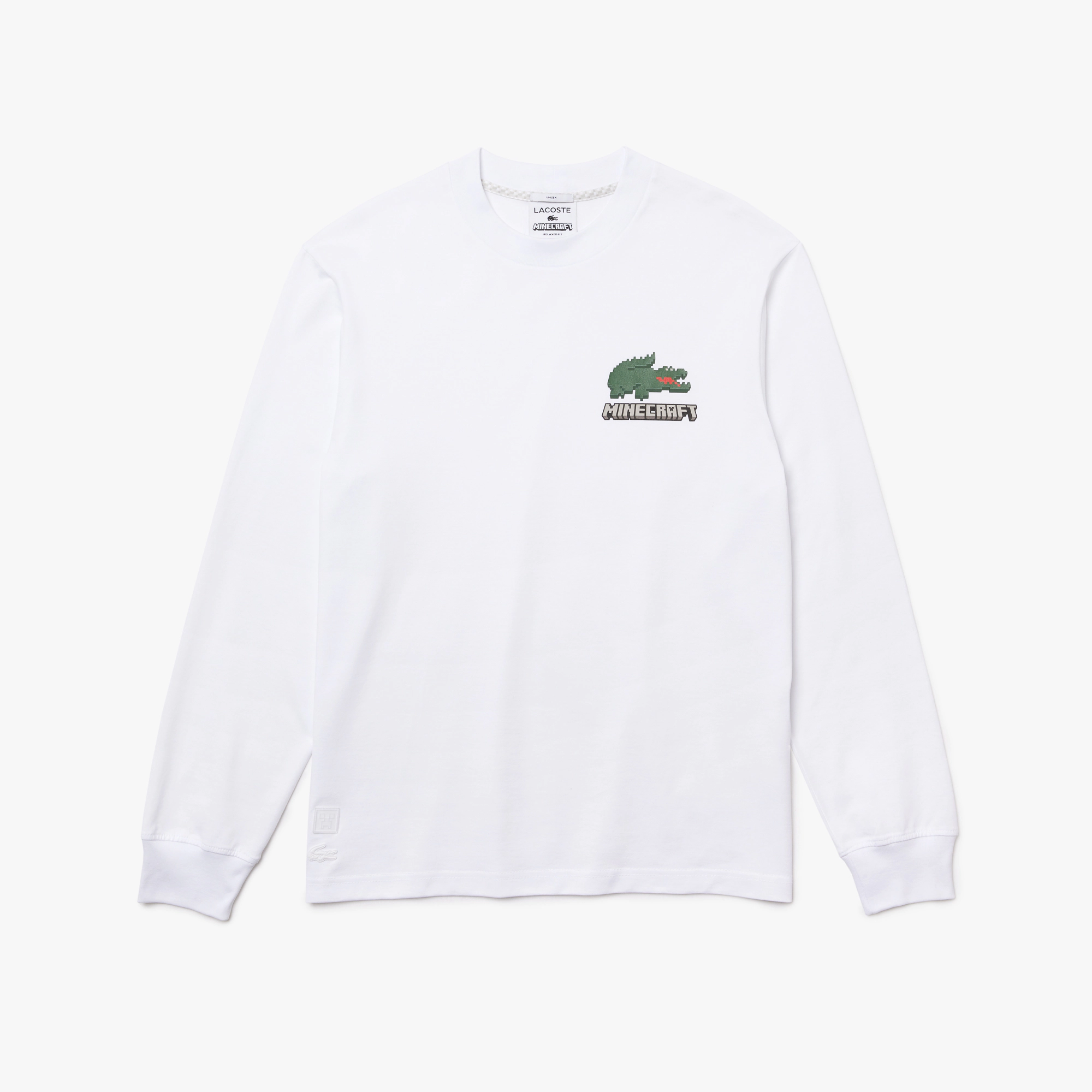 Lacoste Unisex Lacoste X Minecraft Organic Cotton Long Sleeve T-Shirt White TH5039-51 001.