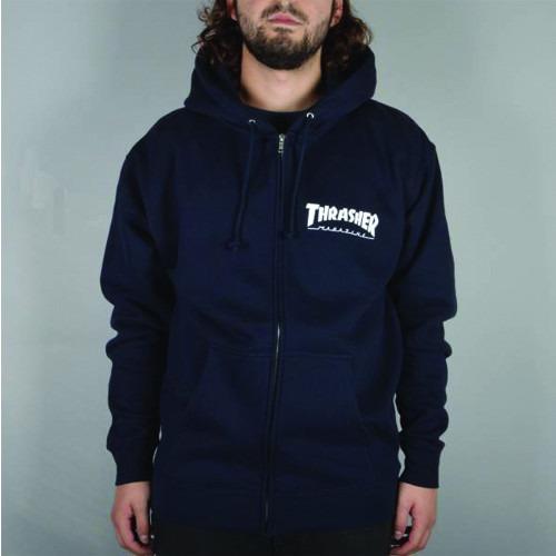 THRASHER Logo Zip Hood Navy 314128.