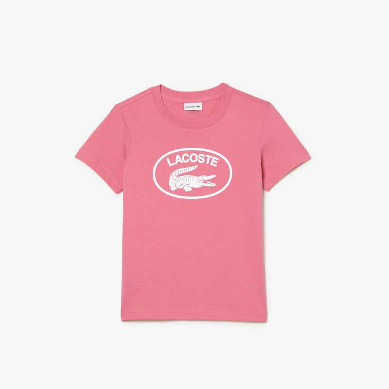 Lacoste Kids' Contrast Branded Cotton Jersey T-Shirt Pink TJ9732 51 2R3