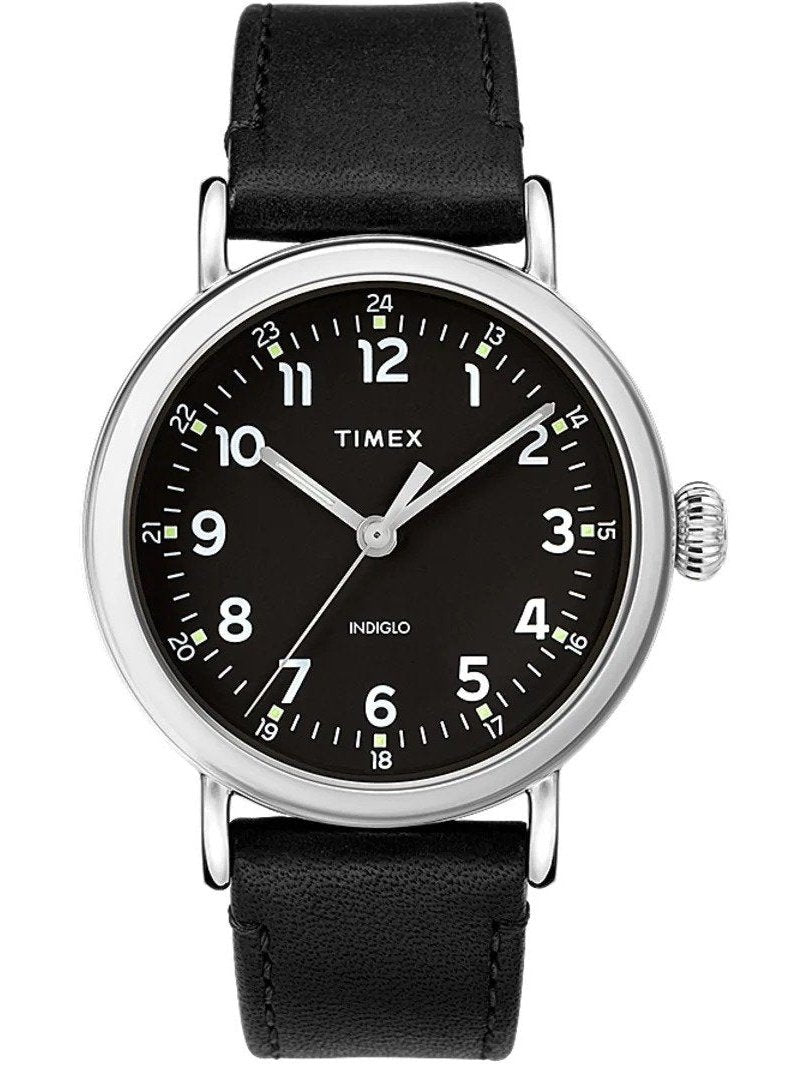 Timex Standard 40mm Leather Strap Watch Silver-Tone/Black TW2T20200VQ.