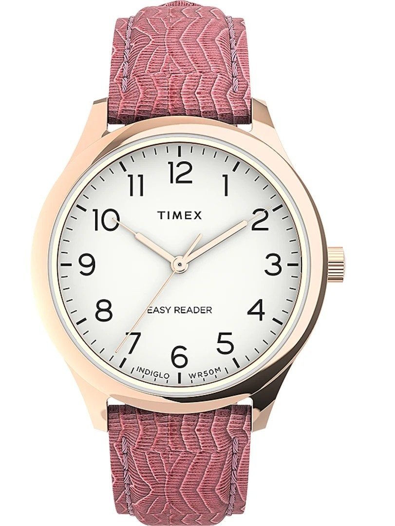 Timex Easy Reader Gen1 32mm Leather Strap Watch Rose-Gold-Tone/Pink/White TW2U81000VQ.