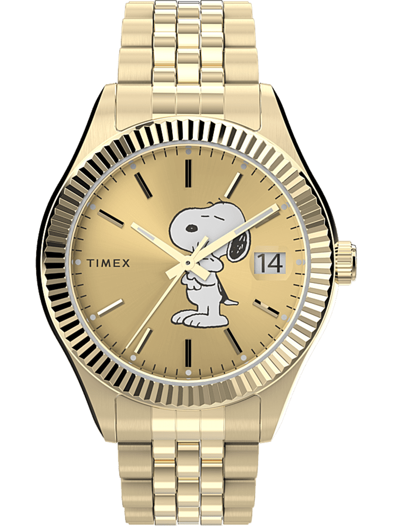 Timex Waterbury Legacy x Peanuts 34mm Stainless Steel Bracelet Watch Gold Tone TW2V47300VQ.