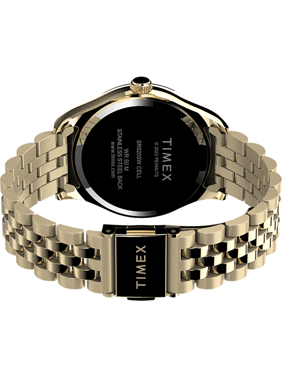 Timex Waterbury Legacy x Peanuts 34mm Stainless Steel Bracelet Watch Gold Tone TW2V47300VQ.