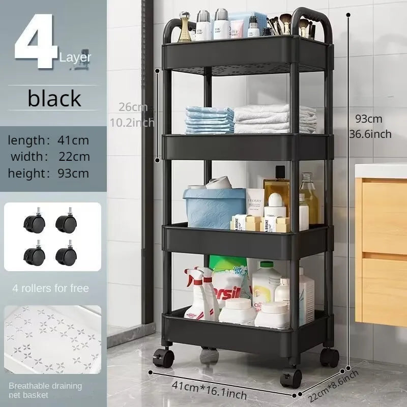 Trolley Organizer Auxiliary Cart With Wheels Kitchen Furniture Cabinet Storage Rack Mobile Plastic Bookshelf Vegetable Basket - APLAZE