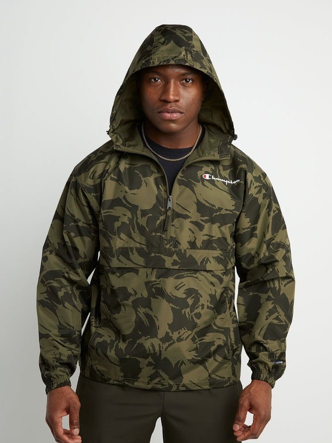 APLAZE | Champion Unisex Packable All Over Print Jacket Brushstroke Camo Olive/Army V1012P 549369