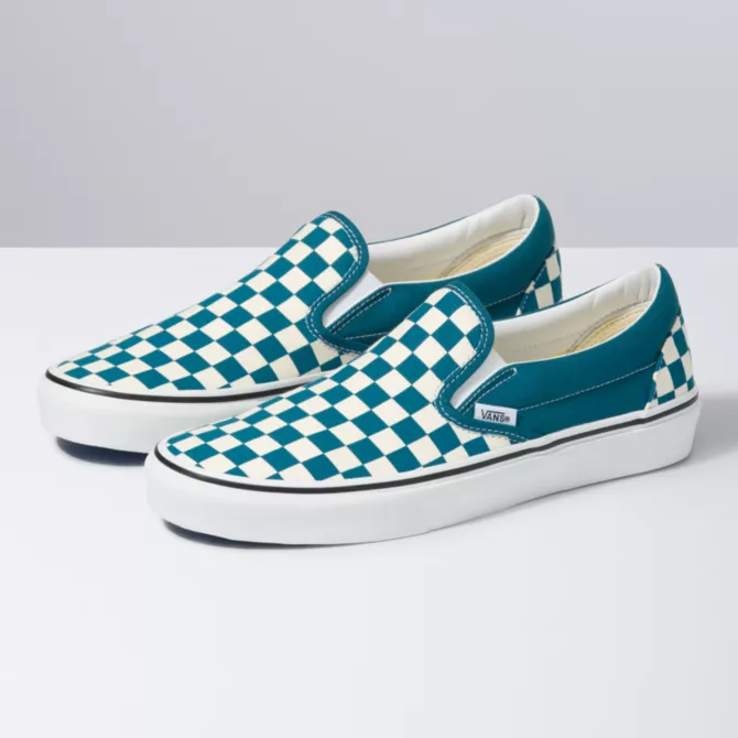 Blue vans slip ons checkerboard online
