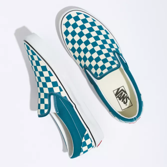 Vans slip on top blue and white checkerboard