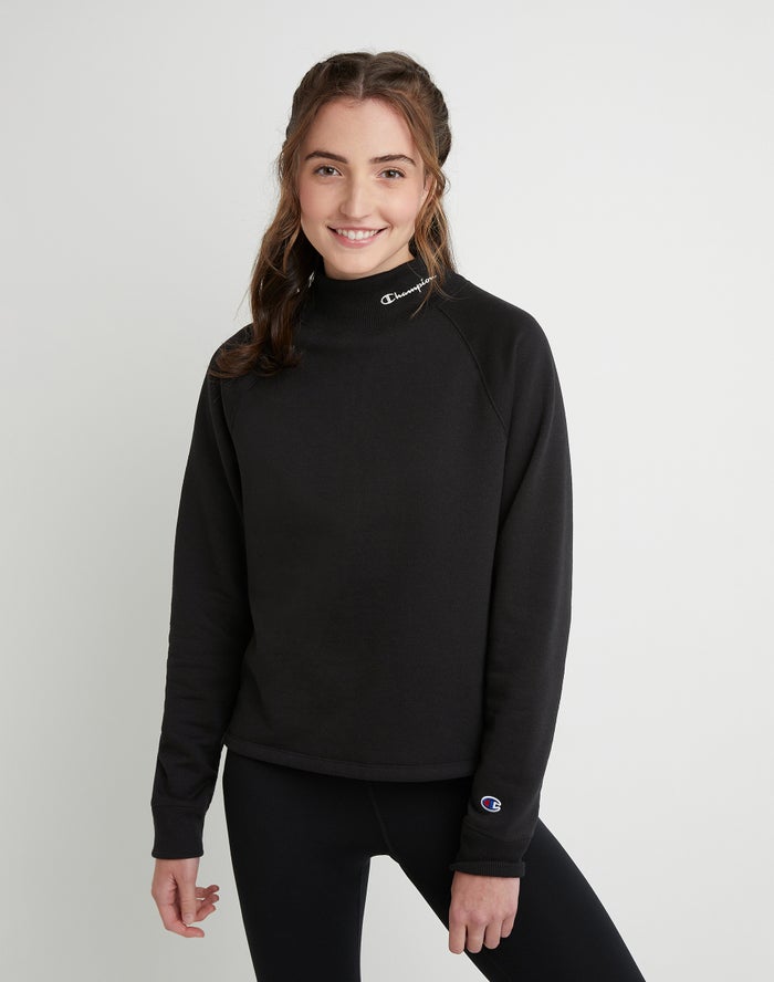 Champion Women's Powerblend Mock Neck Sweater Black W59220 586OEA 001.