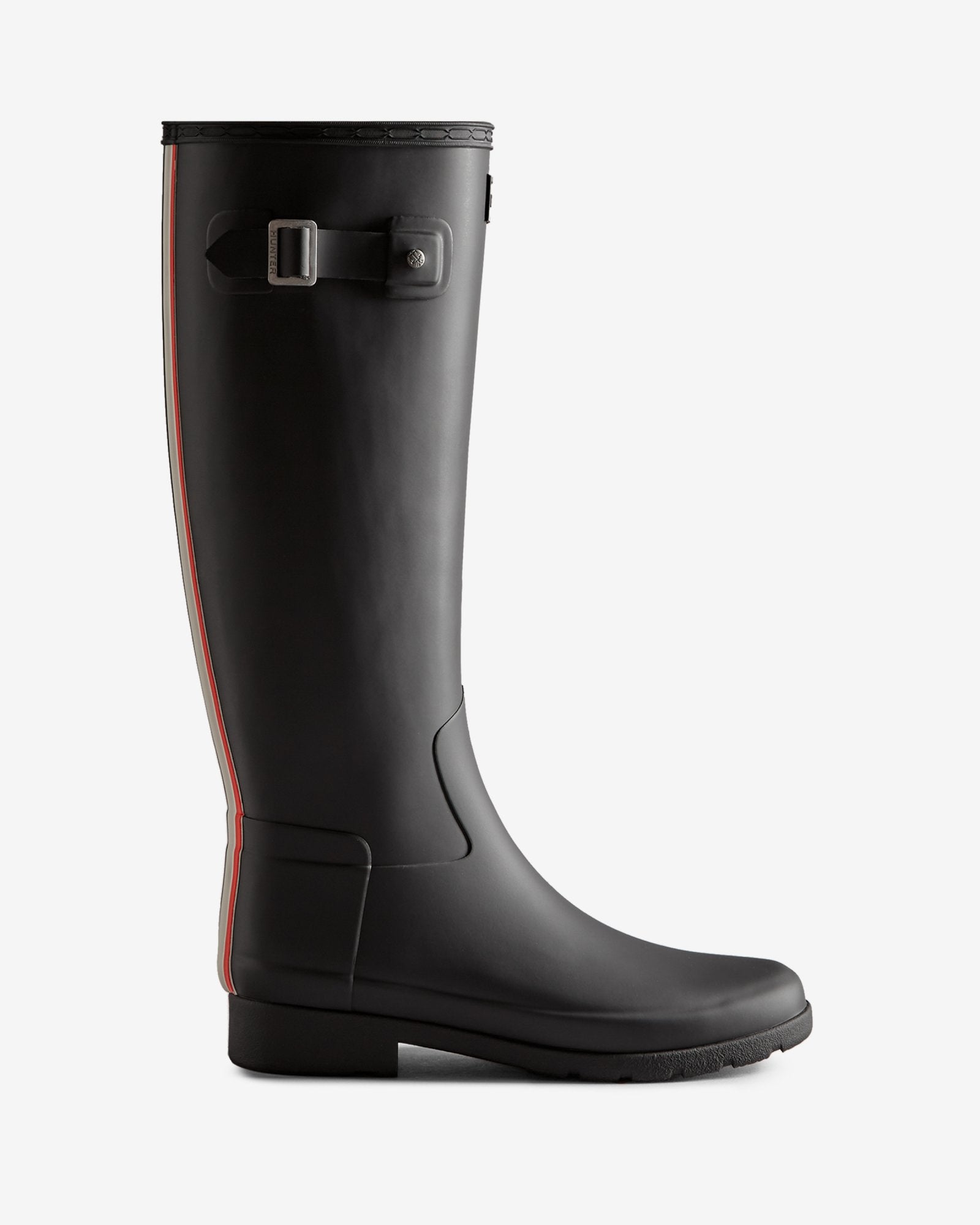 Hunter Women's Refined Slim Fit Tri-Colour Logo Backstrap Tall Rain Boots Black WFT2354RMA BLK - APLAZE
