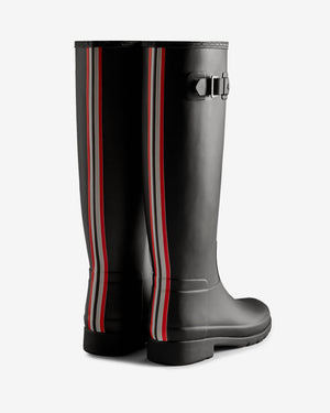 Hunter Women's Refined Slim Fit Tri-Colour Logo Backstrap Tall Rain Boots Black WFT2354RMA BLK - APLAZE