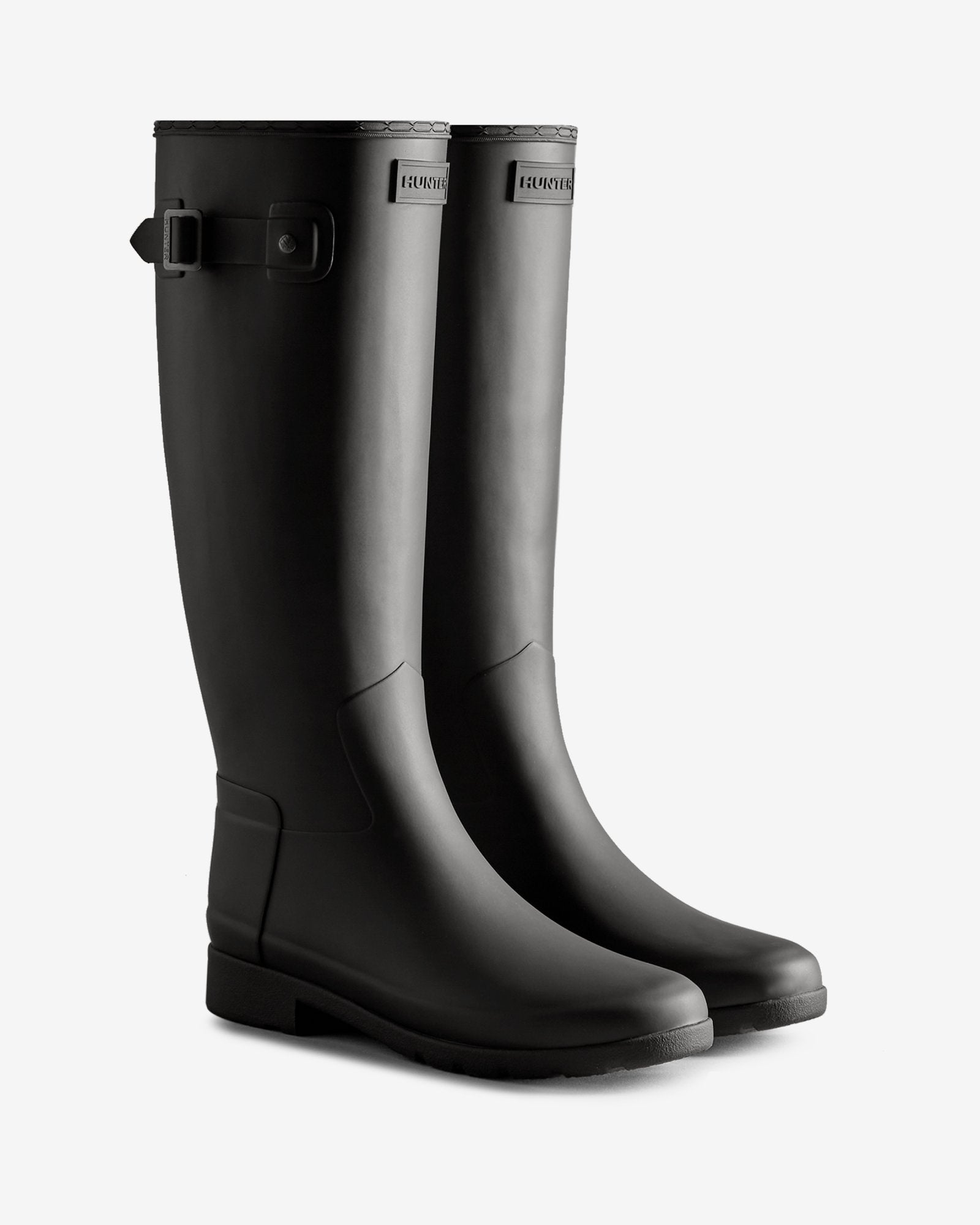 Hunter Women's Refined Slim Fit Tri-Colour Logo Backstrap Tall Rain Boots Black WFT2354RMA BLK - APLAZE