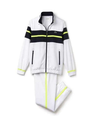 Lacoste Men's Blanc Marine 3 Sports Jacket and Jogger Set White/Navy Blue/Fluo Yellow WH5789-51 JF6.