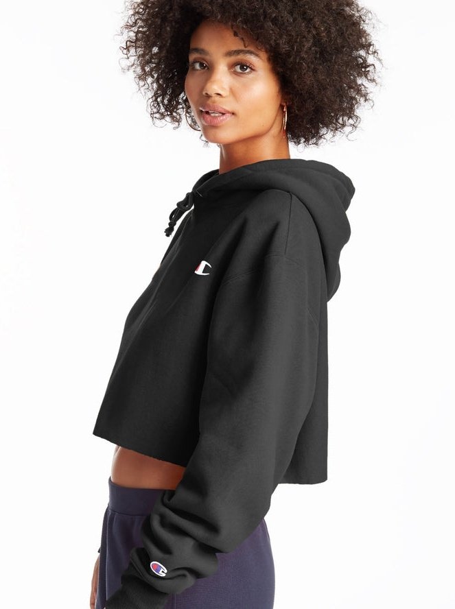 Champion Reverse Weave Cropped Cut Off Hoodie Black