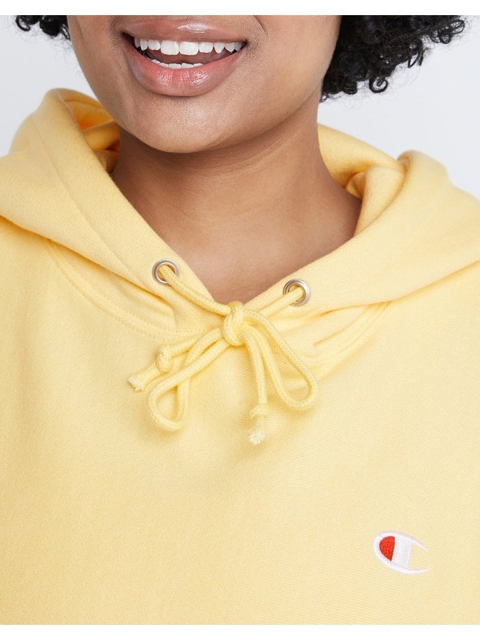 Champion Women's Reverse Weave Cropped Cut Off Hood C Logo Buttered Popcorn WL659 549302.