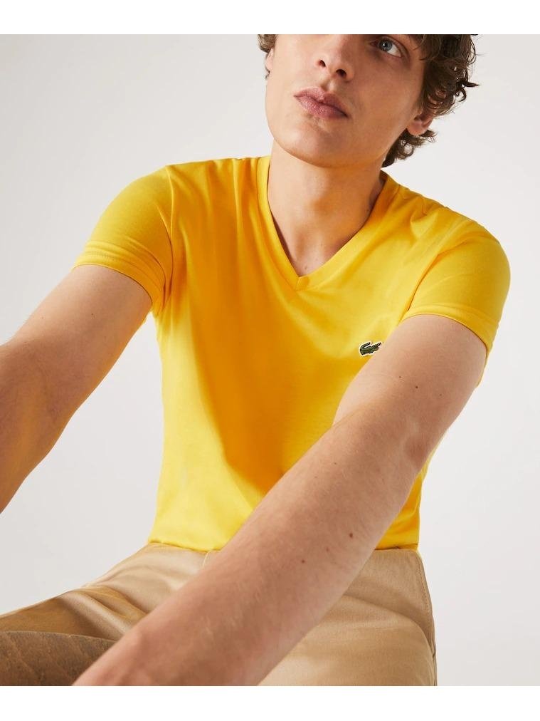 Lacoste Mens V-neck Pima Cotton Jersey T-shirt Yellow TH6710 US3.