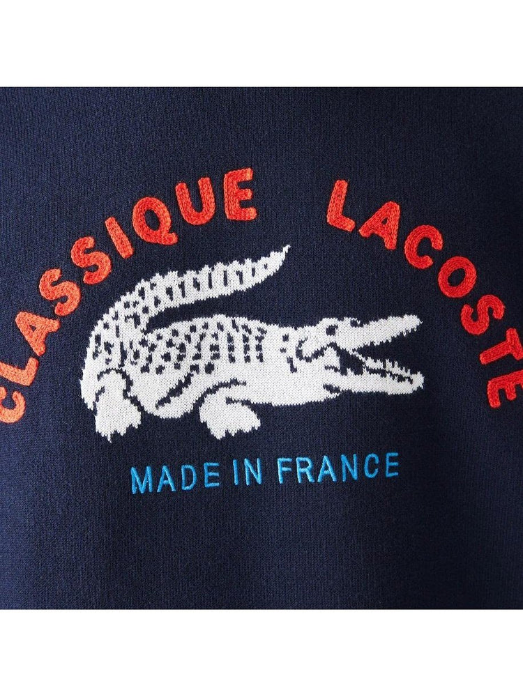 Lacoste Mens Made In France Crew Neck Embroidered Stretch Cotton Sweater Navy Blue AH9021 166.