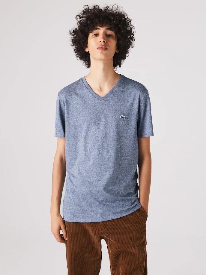 Lacoste Mens V-neck Pima Cotton Jersey T-shirt Blue Chine TH6710 1GF.
