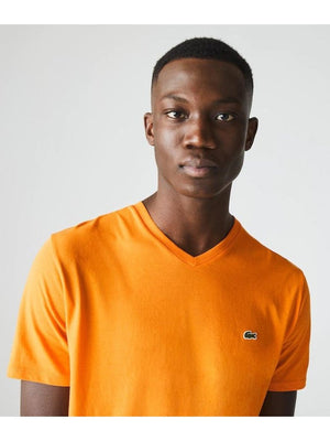 Lacoste Mens V-neck Pima Cotton Jersey T-shirt Orange TH6710 DRA.