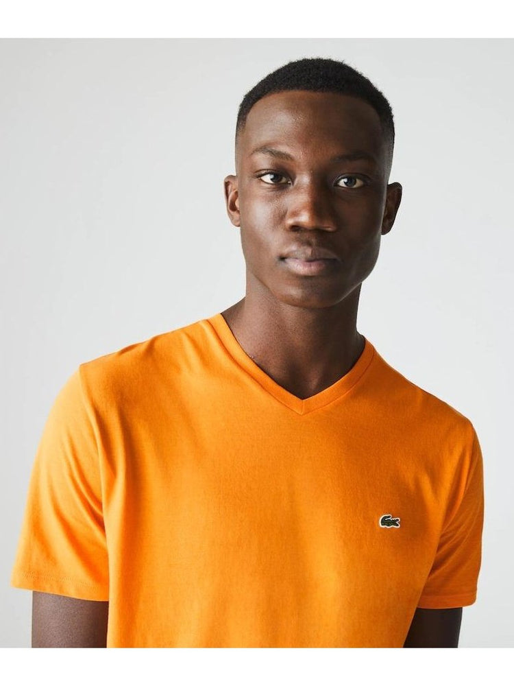 Lacoste Mens V-neck Pima Cotton Jersey T-shirt Orange TH6710 DRA