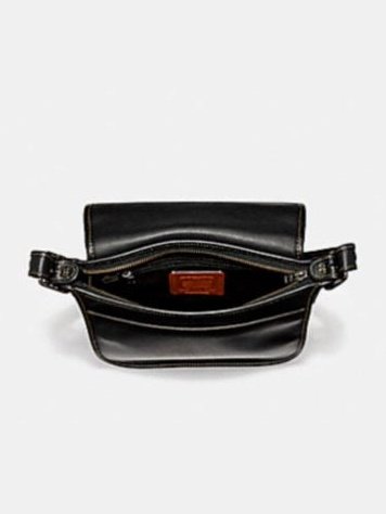 Coach Leather Patricia 241 Black Saddle With Car Crossbody Bag Black F22812.