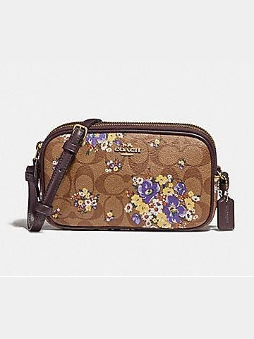 Coach Pouch In Signature Canvas With Medley Bouquet Print Cross-Body Bag Khaki Multi F31580.
