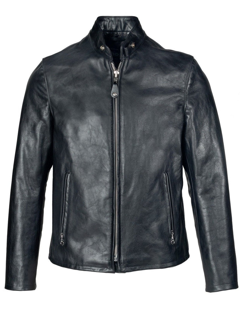 Schott NYC Men Cowhide Casual Racer Leather Jacket Black 654 BLK.